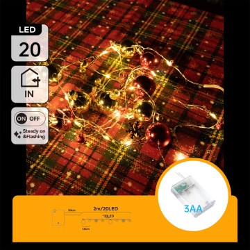 Aigostar - LED božićna girlanda 20xLED/3xAA 2m topla bijela