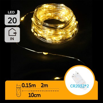 Aigostar - LED božićna svjetla 20xLED/2x3V 2m topla bijela