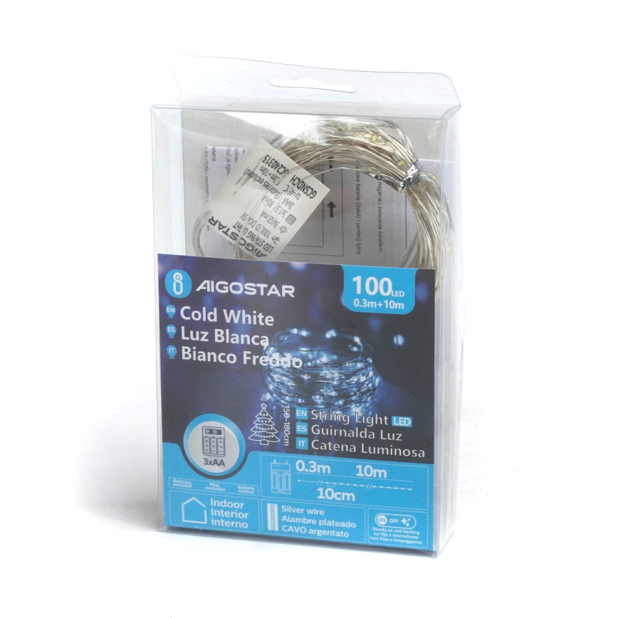 Aigostar - LED Božićne lampice 100xLED/3xAA 10,3m hladna bijela