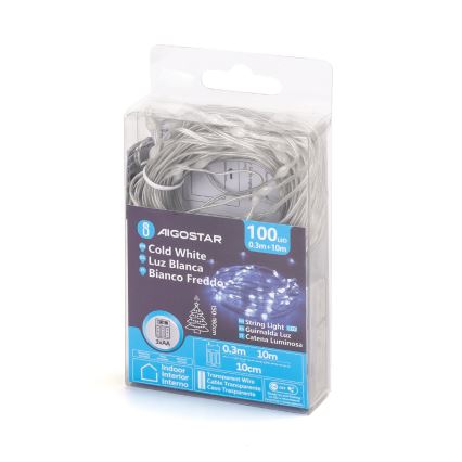 Aigostar - LED Božićne lampice 100xLED/3xAA 10,3m hladna bijela