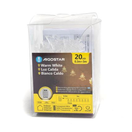 Aigostar - LED Božićne lampice 20xLED/3xAA 3,3m drvca