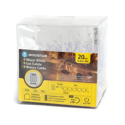 Aigostar - LED Božićne lampice 20xLED/3xAA 3,3m sobovi