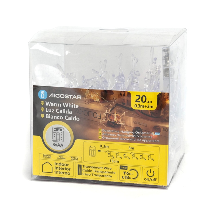Aigostar - LED Božićne lampice 20xLED/3xAA 3,3m sobovi
