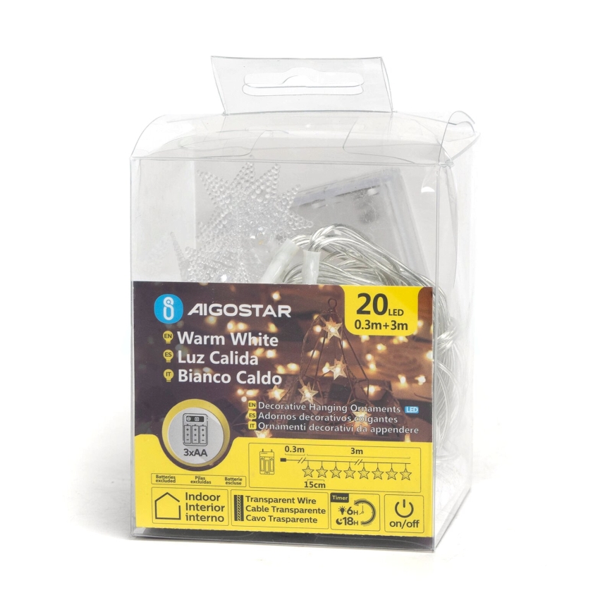 Aigostar - LED Božićne lampice 20xLED/3xAA 3,3m zvijezde