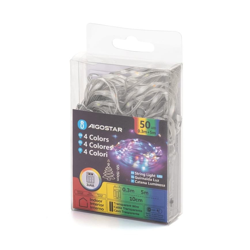 Aigostar - LED Božićne lampice 50xLED/3xAA 5,3m multicolor