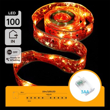 Aigostar - LED božićni lanac 100xLED/3xAA 10 m topla bijela crvena