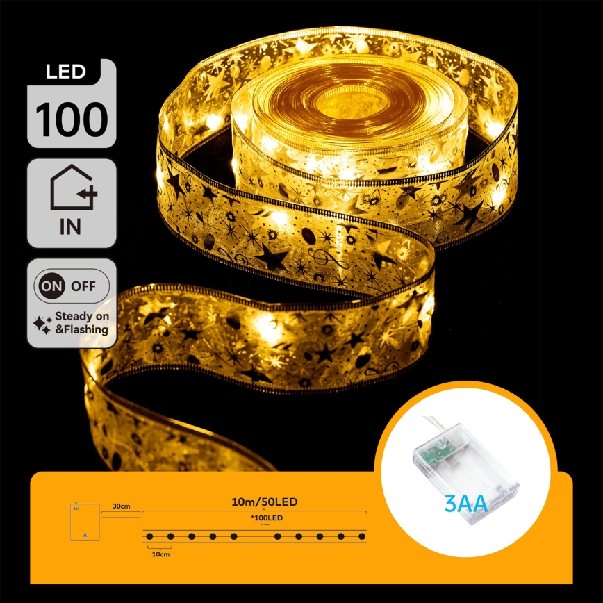 Aigostar - LED božićni lanac 100xLED/3xAA 10 m topla bijela zlatna