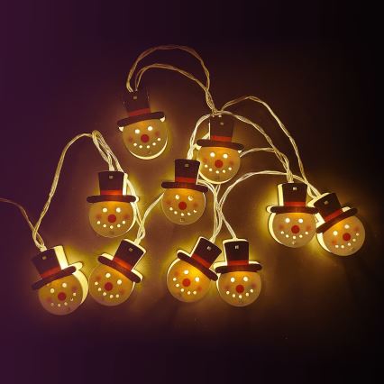 Aigostar - LED božićni lanac 10xLED/3xAA, 1,5 m, topla bijela, u obliku snjegovića