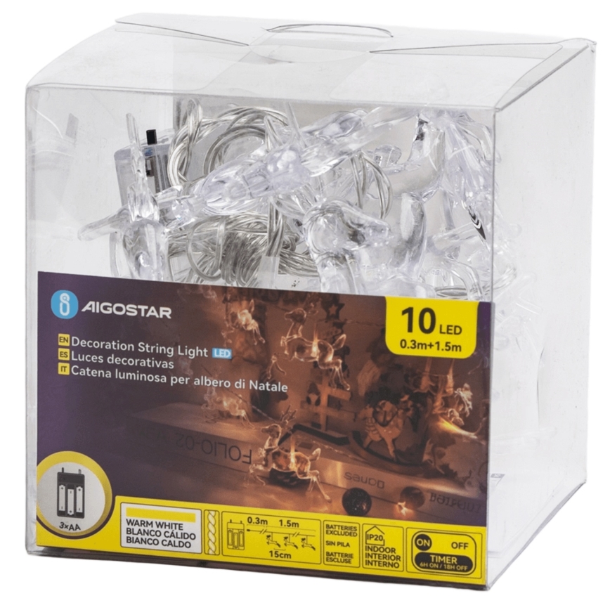 Aigostar - LED božićni lanac 10xLED/3xAA 1,5m topla bijela s jelenima