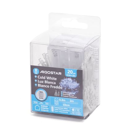 Aigostar - LED božićni lanac 20xLED/3xAA 2,3m hladno bijela