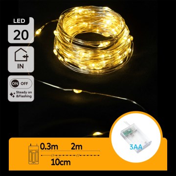 Aigostar - LED božićni lanac 20xLED/3xAA 2,3m topla bijela