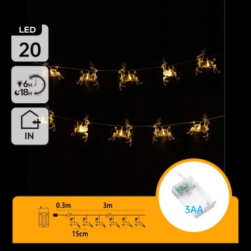 Aigostar - LED božićni lanac 20xLED/3xAA 3,3m sobovi