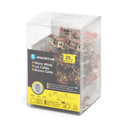 Aigostar - LED božićni lanac 20xLED/3xAA 3m topla bijela sob