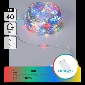 Aigostar - LED božićni lanac 40xLED/2x3V 4m višebojni