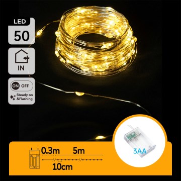 Aigostar - LED božićni lanac 50xLED/3xAA 5,3m topla bijela