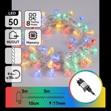 Aigostar - LED božićni lanac za vanjsku upotrebu, 50 LED/8 funkcija, 8 m, IP44, višebojno