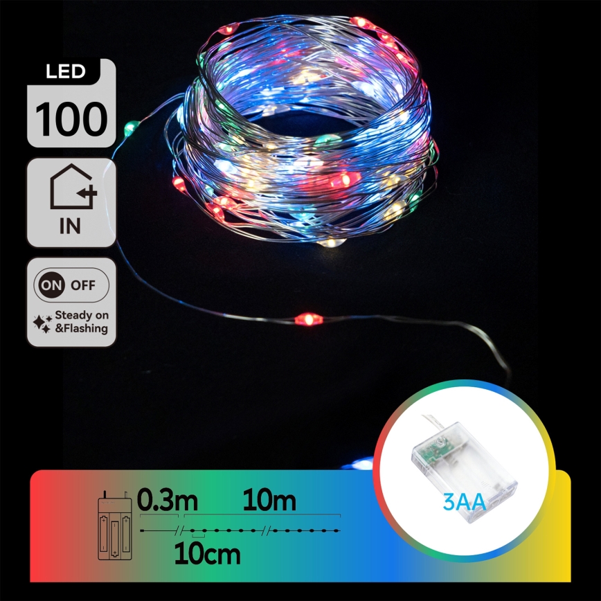 Aigostar - LED božićni niz 100xLED/3xAA 10,3m višebojan