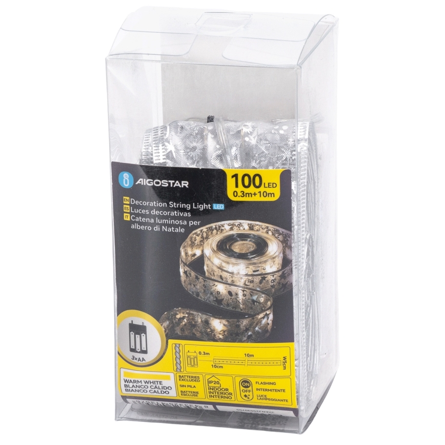 Aigostar - LED božićna girlanda 100xLED/3xAA 10 m topla bijela srebrna