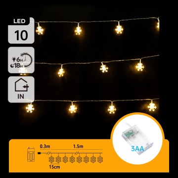 Aigostar - LED božićni niz 10xLED/3xAA 1,5m topla bijela pahuljice