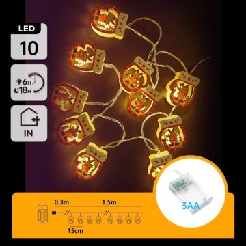 Aigostar - LED božićni niz 10xLED/3xAA 1,5m topla bijela rukavice