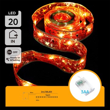 Aigostar - LED božićni niz 20xLED/3xAA 2 m topla bijela, crvena