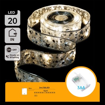 Aigostar - LED Božićni niz 20xLED/3xAA 2 m topla bijela srebrna