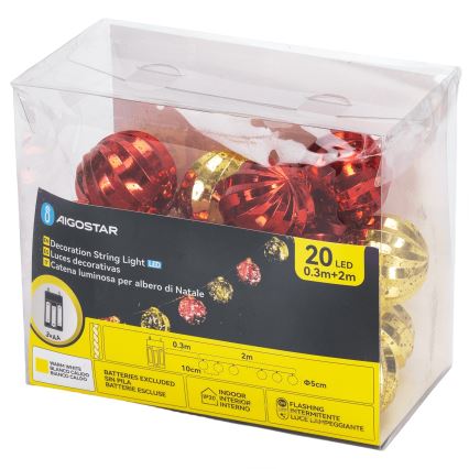 Aigostar - LED božićni lanac 20xLED/3xAA 2 m topla bijela