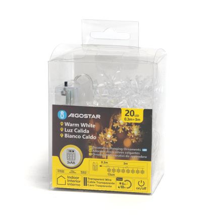 Aigostar - LED Božićni niz 20xLED/3xAA 3,3m pahuljice