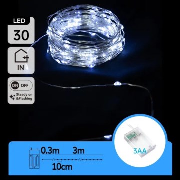 Aigostar - LED božićni niz 30xLED/3xAA 3,3 m hladno bijela