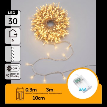 Aigostar - LED Božićni niz 30xLED/3xAA 3,3m topla bijela