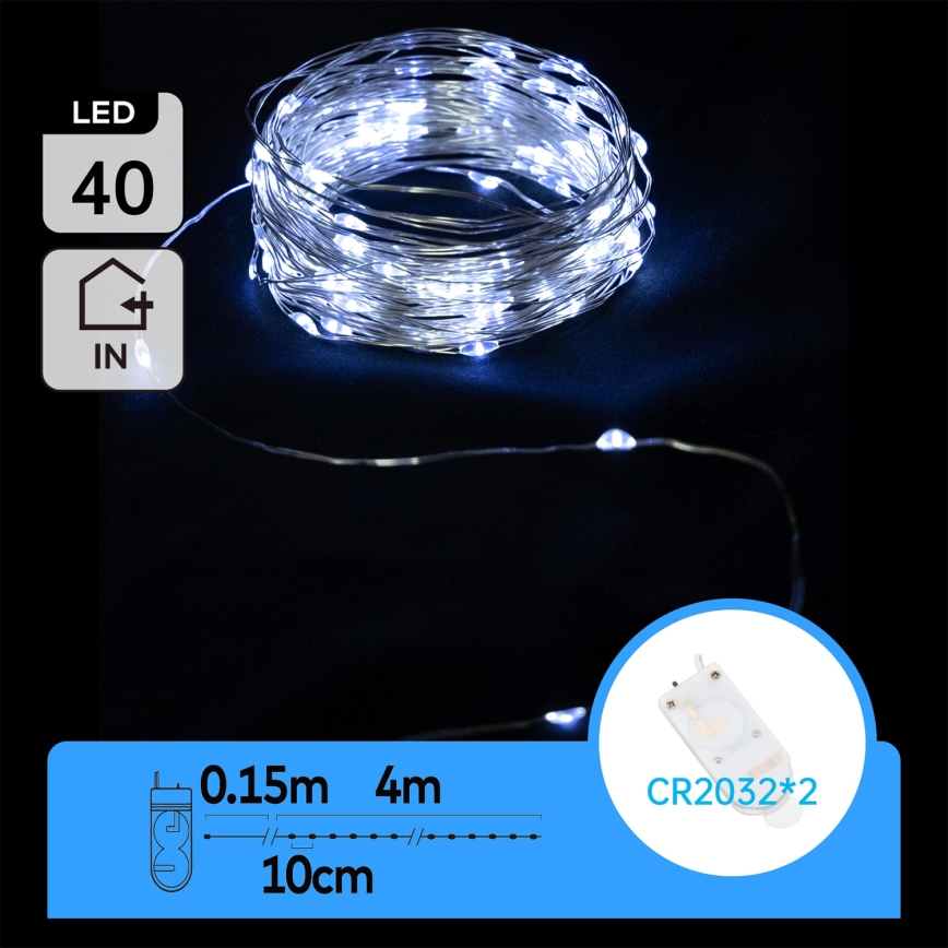 Aigostar - LED božićni niz 40xLED/2x3V 4m hladna bijela