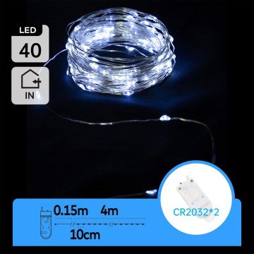 Aigostar - LED Božićni niz 40xLED/2x3V 4m hladno bijela