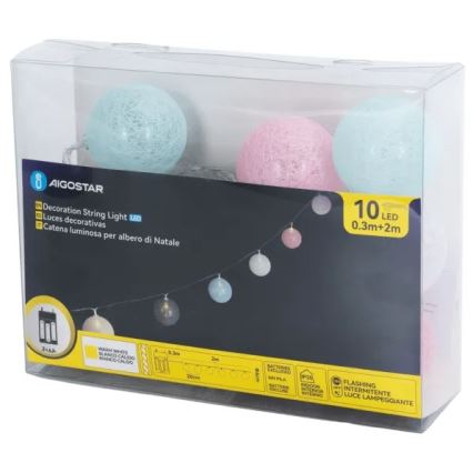 Aigostar - LED božićni svjetlosni lanac 10xLED/3xAA 2m topla bijela