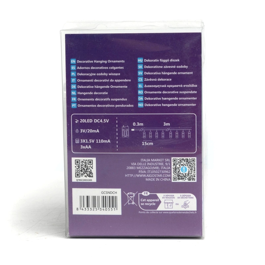 Aigostar - LED dekorativni niz sa štipaljkama 20xLED/3xAA 3,3 m topla bijela