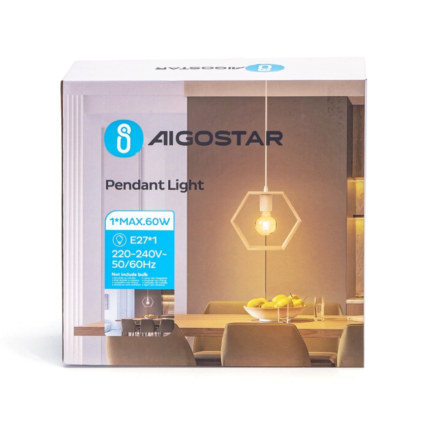 Aigostar - LED drveni luster na sajli 1xE27/9W/230V 2200K borovina
