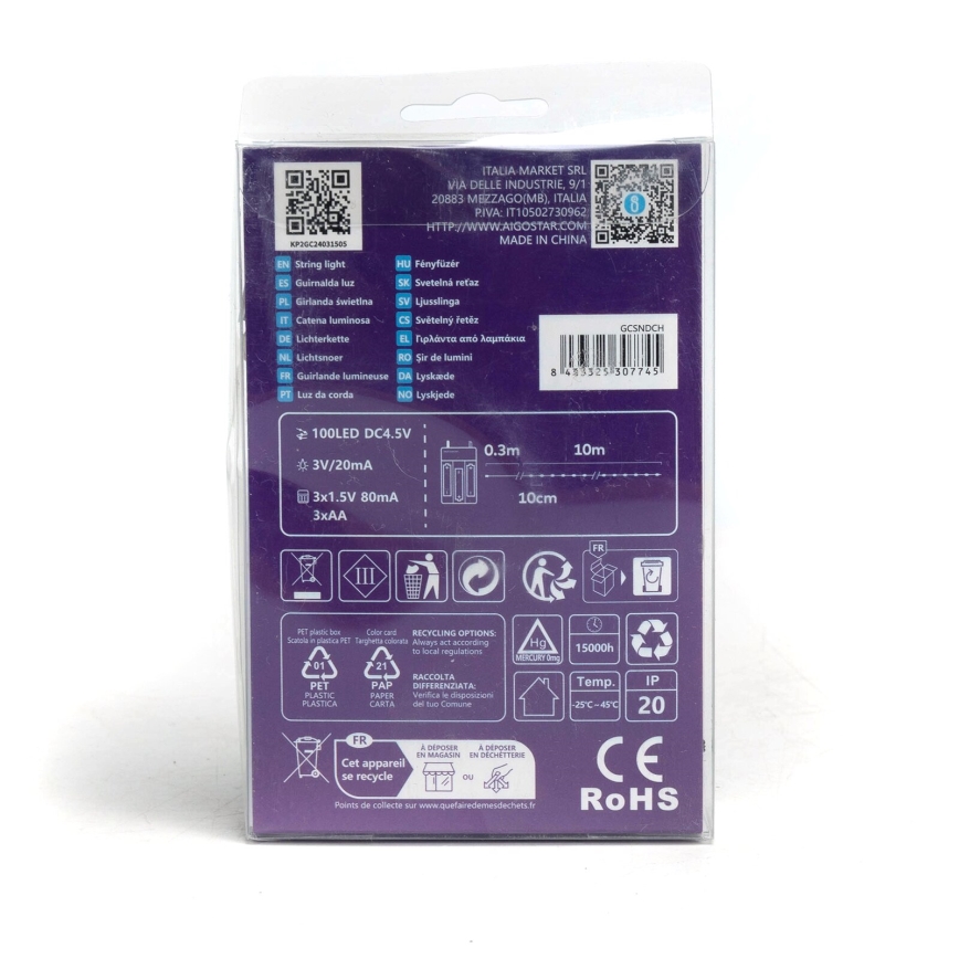 Aigostar - LED lanac 100xLED/3xAA 10,3 m hladna bijela