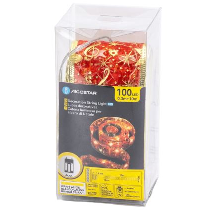 Aigostar - LED lampice 100xLED/3xAA 10 m topla bijela, crvena