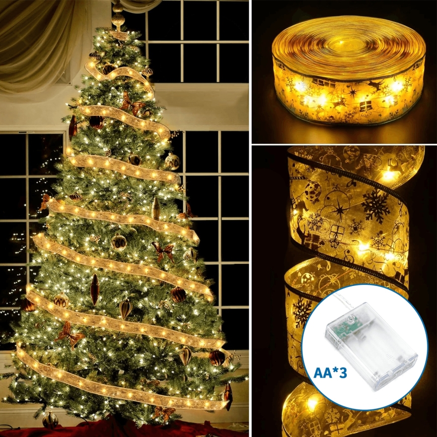 Aigostar - LED niz 100xLED/3xAA, 10 m, toplo bijela, zlatna