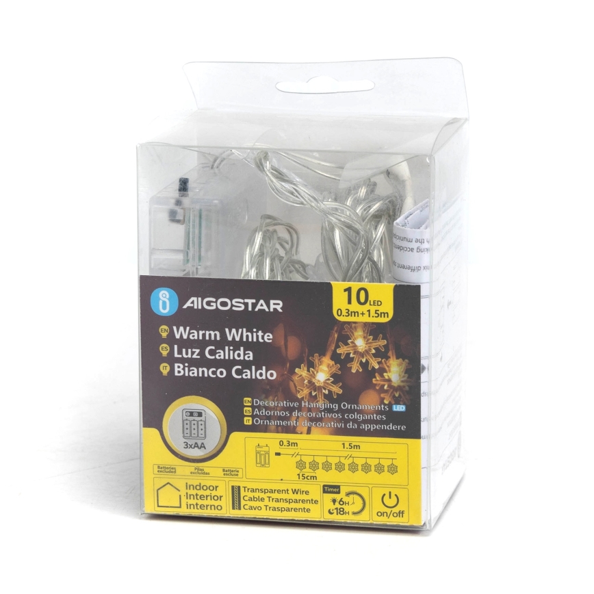 Aigostar - LED lanac 10xLED/3xAA 1,5m topla bijela pahuljice