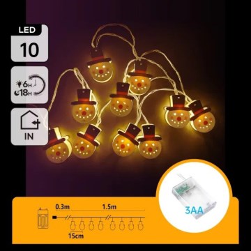 Aigostar - LED lanac 10xLED/3xAA 1,5m topla bijela snjegović