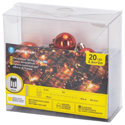 Aigostar - LED lanac 20xLED/3xAA 2m topla bijela