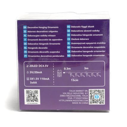 Aigostar - LED  lanac 20xLED/3xAA 3,3m sobovi