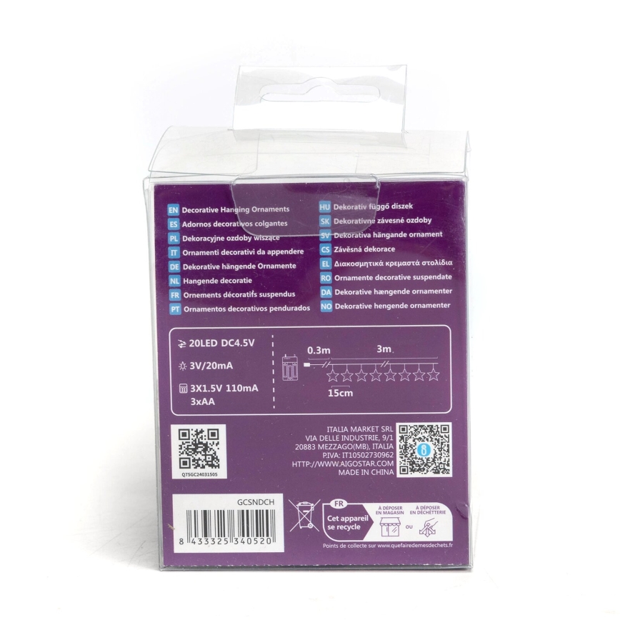 Aigostar - LED lanac 20xLED/3xAA 3,3m zvijezde