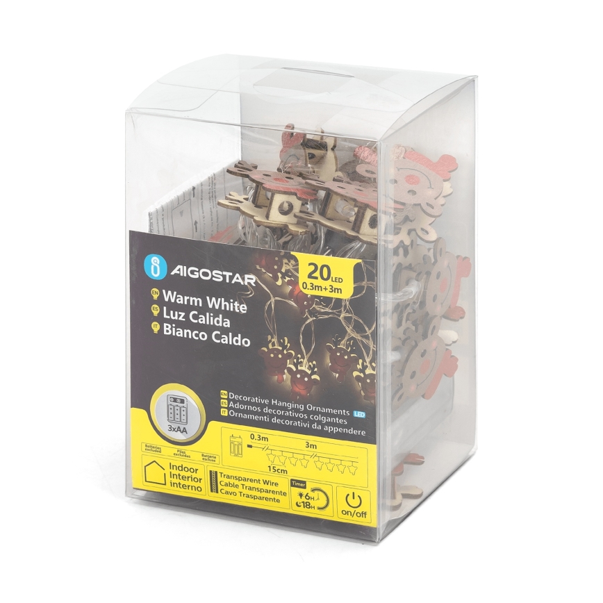 Aigostar - LED  lanac 20xLED/3xAA 3m topla bijela sob
