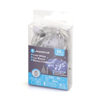 Aigostar - LED lanac 50xLED/3xAA 5,3m hladno bijela