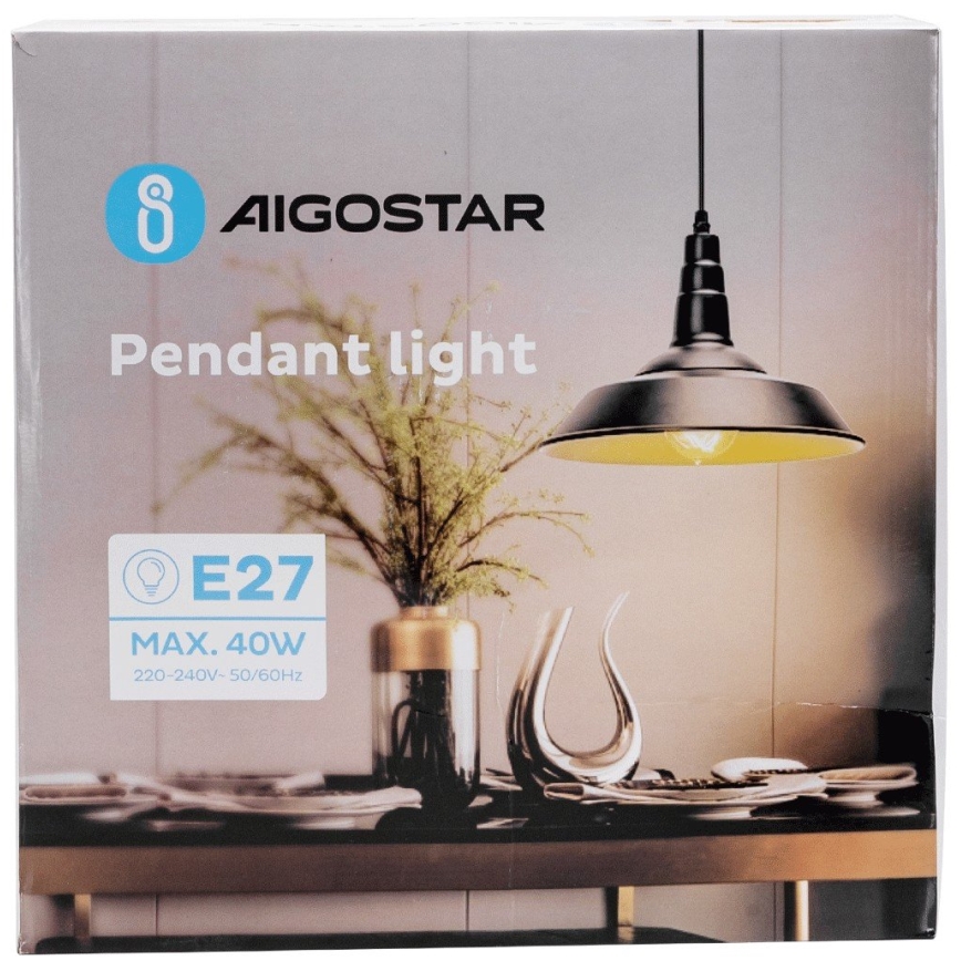 Aigostar - LED luster na sajli, 1x E27/60W/230V, promjer 36 cm, crne boje