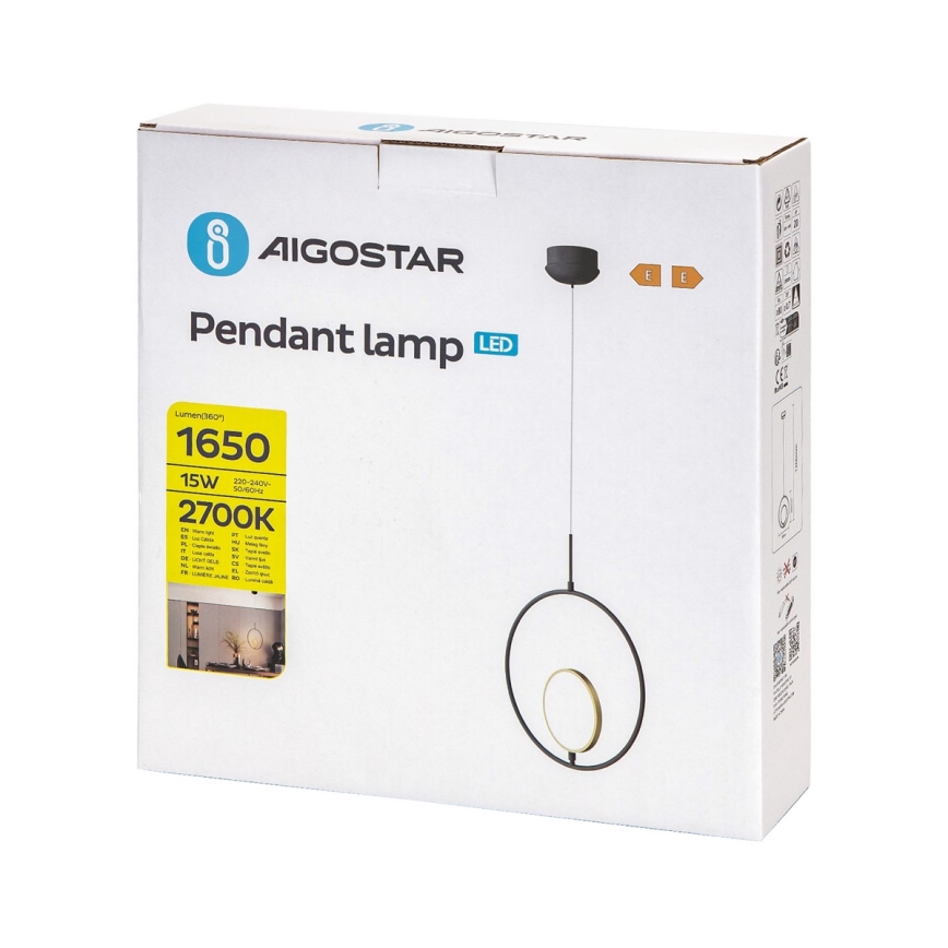 Aigostar - LED Luster na sajli LED/15W/230V 6500K crna/zlatna