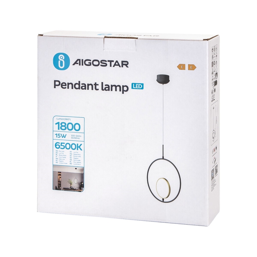 Aigostar - LED Luster na sajli LED/15W/230V 6500K crna/zlatna
