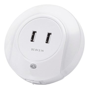 Aigostar - LED noćna svjetiljka sa senzorom sumraka za utičnicu s USB priključkom LED/0,4W/230V