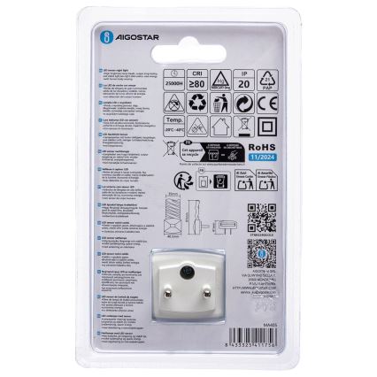 Aigostar - LED Noćno svjetlo sa senzorom za dan/noć LED/0,2W/230V 6500K